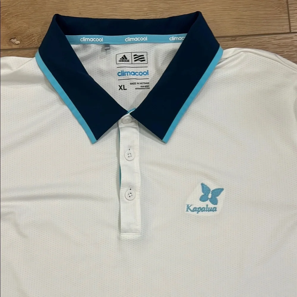 Adidas, Golf, Kapalua, Maui, White Polo Shirt with Blue Accents